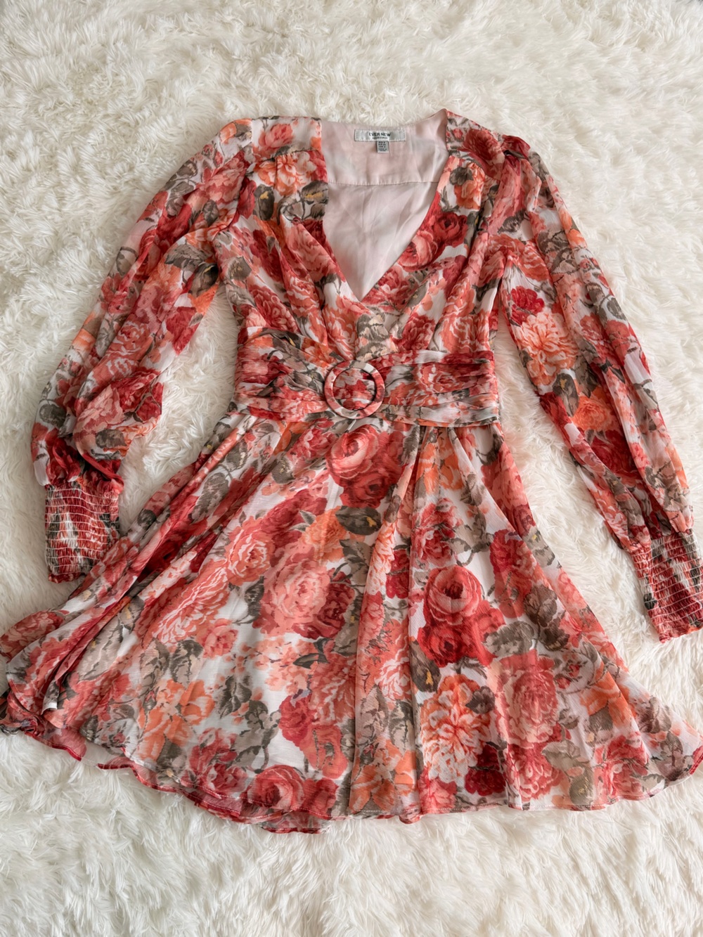Ever New Floral V-Neck Belted Mini Dress - Pink/Red